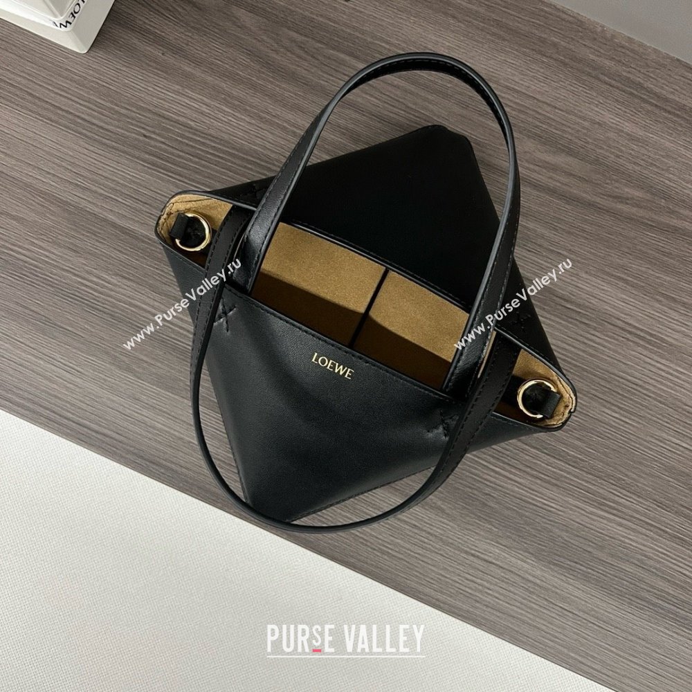 LOEWE Mini Puzzle Fold Tote in shiny calfskin 052322 black 2024 (yongsheng-240329-18)