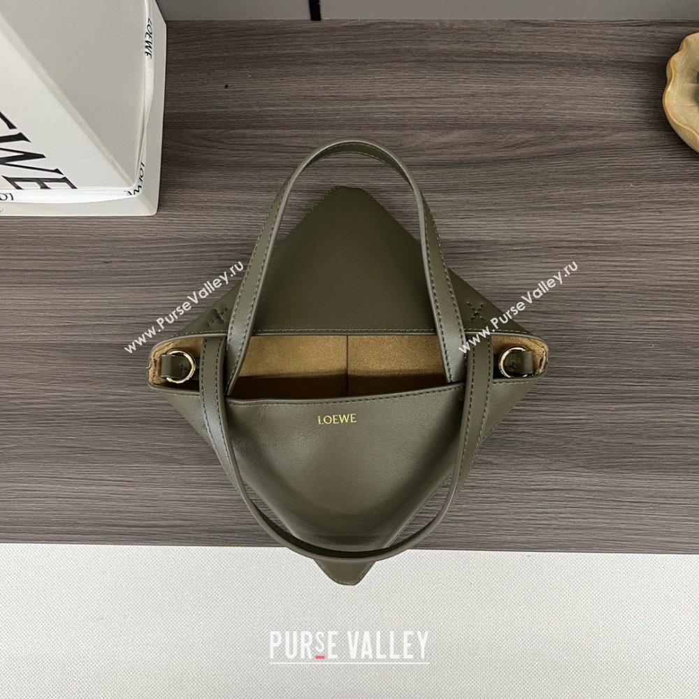 LOEWE Mini Puzzle Fold Tote in shiny calfskin 052322 dark khaki green 2024 (yongsheng-240329-17)