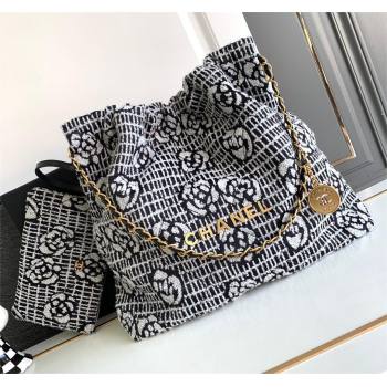 Chanel 22 Camellia Cashmere Jacquard Shopping Bag AS3261 Black/White 2023 (jiyuan-231114-01)