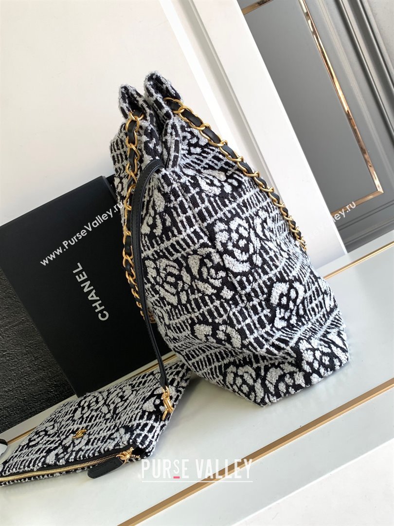 Chanel 22 Camellia Cashmere Jacquard Shopping Bag AS3261 Black/White 2023 (jiyuan-231114-01)
