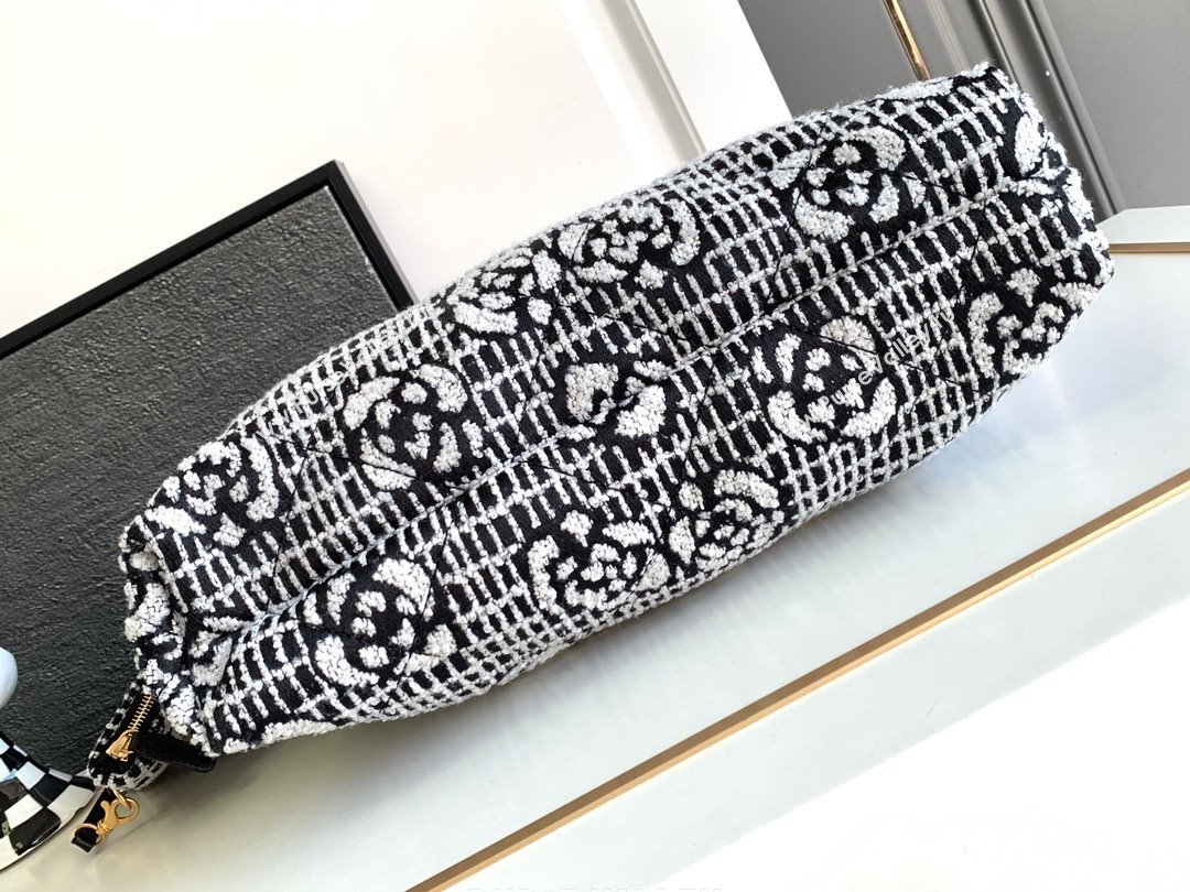 Chanel 22 Camellia Cashmere Jacquard Shopping Bag AS3261 Black/White 2023 (jiyuan-231114-01)