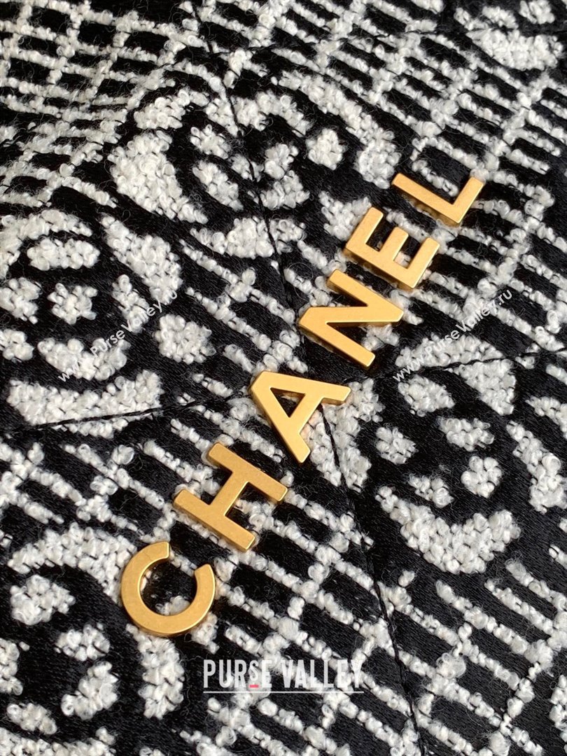 Chanel 22 Camellia Cashmere Jacquard Shopping Bag AS3261 Black/White 2023 (jiyuan-231114-01)