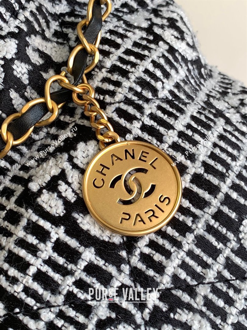 Chanel 22 Camellia Cashmere Jacquard Shopping Bag AS3261 Black/White 2023 (jiyuan-231114-01)