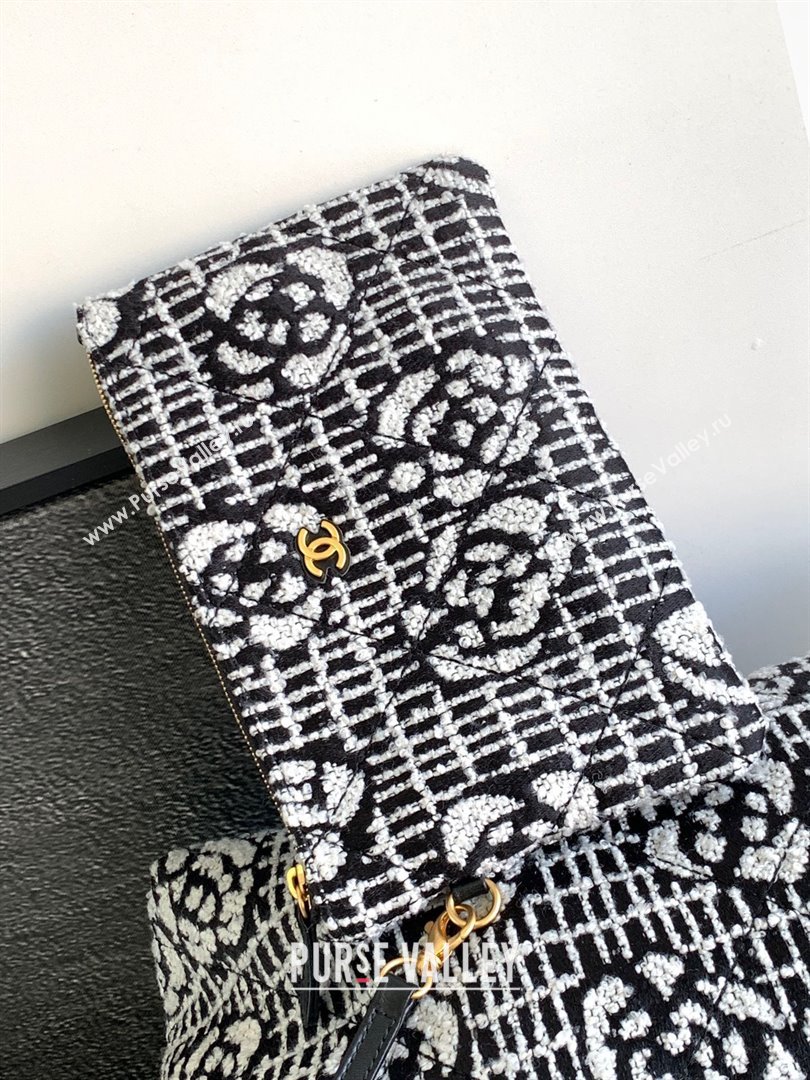 Chanel 22 Camellia Cashmere Jacquard Shopping Bag AS3261 Black/White 2023 (jiyuan-231114-01)