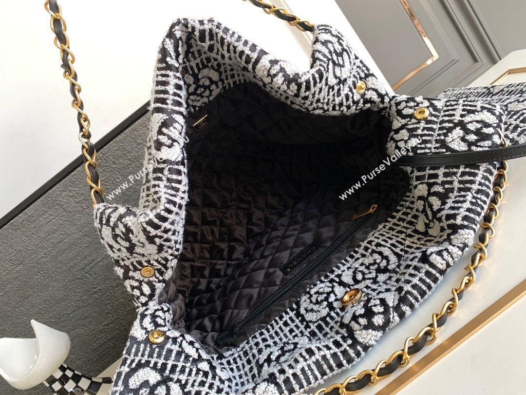 Chanel 22 Camellia Cashmere Jacquard Shopping Bag AS3261 Black/White 2023 (jiyuan-231114-01)