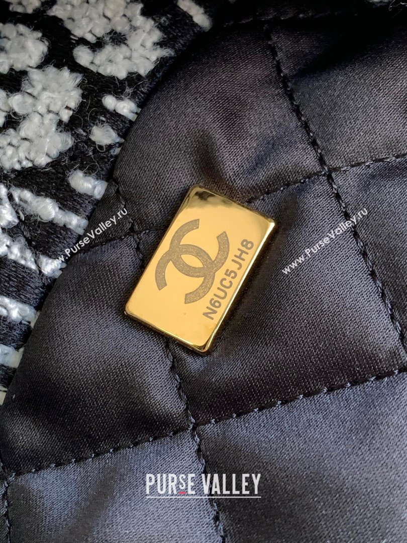 Chanel 22 Camellia Cashmere Jacquard Shopping Bag AS3261 Black/White 2023 (jiyuan-231114-01)