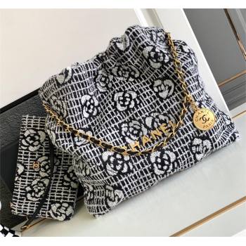 Chanel 22 Camellia Cashmere Jacquard Shopping Bag AS3260 Black/White 2023 (jiyuan-231114-02)