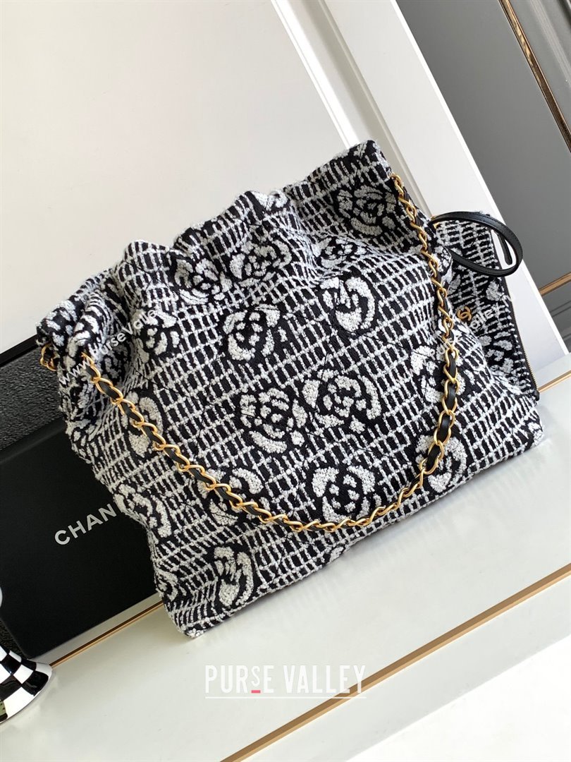 Chanel 22 Camellia Cashmere Jacquard Shopping Bag AS3260 Black/White 2023 (jiyuan-231114-02)