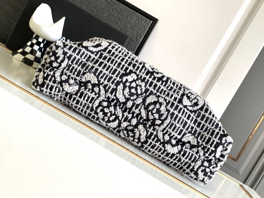 Chanel 22 Camellia Cashmere Jacquard Shopping Bag AS3260 Black/White 2023 (jiyuan-231114-02)