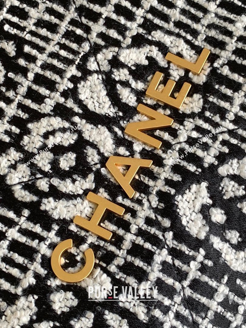 Chanel 22 Camellia Cashmere Jacquard Shopping Bag AS3260 Black/White 2023 (jiyuan-231114-02)