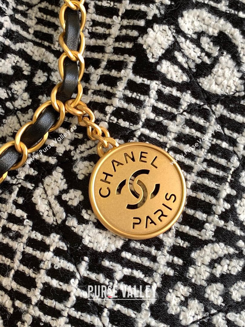 Chanel 22 Camellia Cashmere Jacquard Shopping Bag AS3260 Black/White 2023 (jiyuan-231114-02)