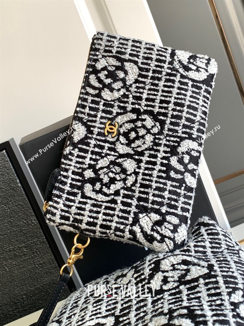 Chanel 22 Camellia Cashmere Jacquard Shopping Bag AS3260 Black/White 2023 (jiyuan-231114-02)