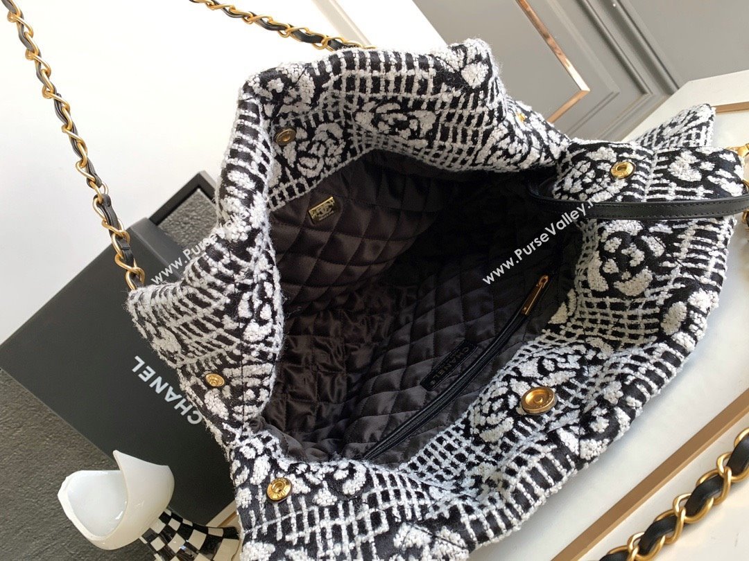 Chanel 22 Camellia Cashmere Jacquard Shopping Bag AS3260 Black/White 2023 (jiyuan-231114-02)