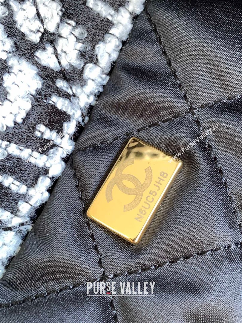 Chanel 22 Camellia Cashmere Jacquard Shopping Bag AS3260 Black/White 2023 (jiyuan-231114-02)