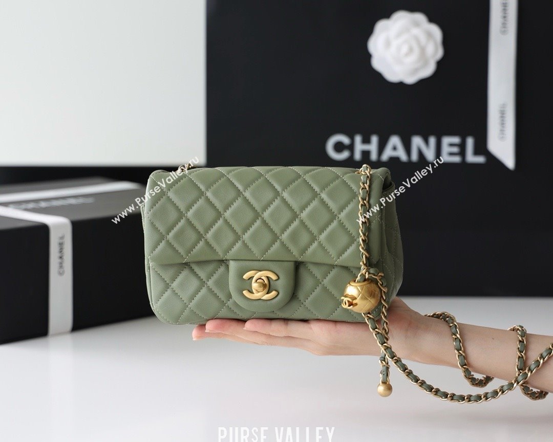 chanel Gold BALL LEATHER SMALL flap bag AS1787 army green (ORIGINAL QUALITY) (SHUNYANG-240222-18)