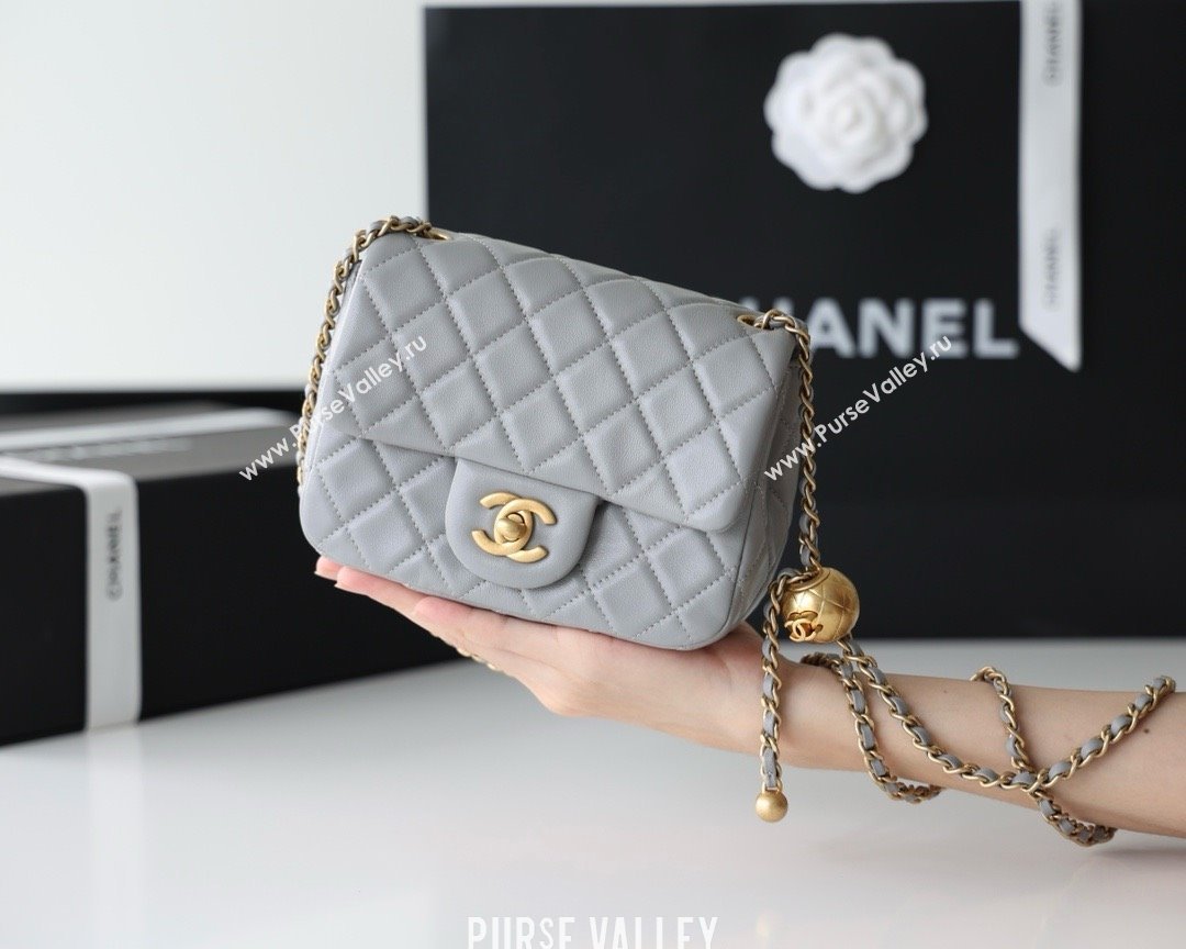 chanel Gold BALL LEATHER MINI flap bag AS1786 pale gray (ORIGINAL QUALITY) (SHUNYANG-240222-05)