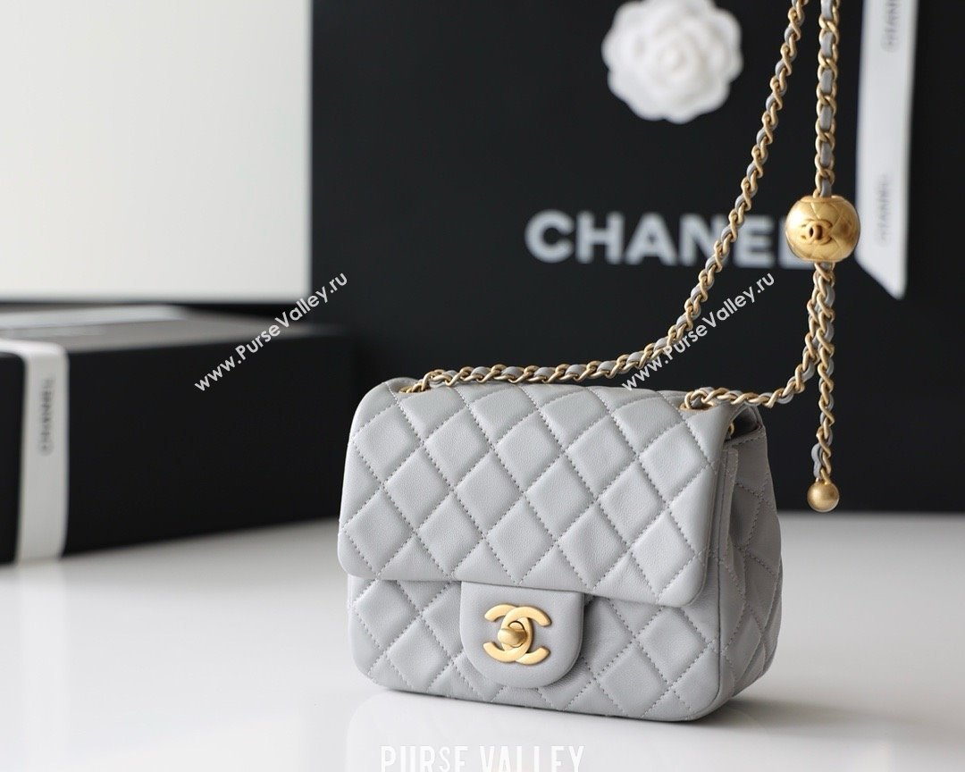 chanel Gold BALL LEATHER MINI flap bag AS1786 pale gray (ORIGINAL QUALITY) (SHUNYANG-240222-05)