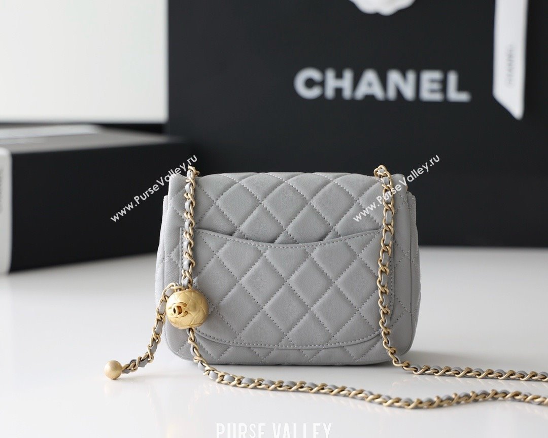 chanel Gold BALL LEATHER MINI flap bag AS1786 pale gray (ORIGINAL QUALITY) (SHUNYANG-240222-05)