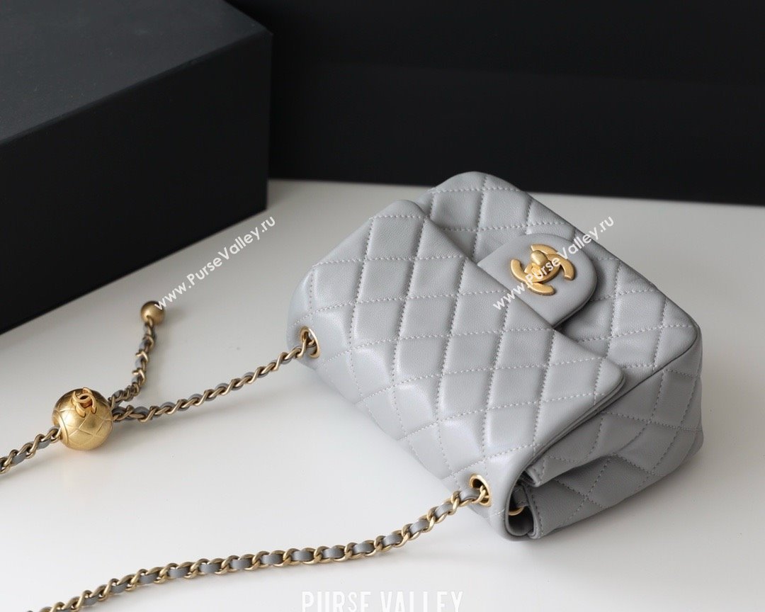 chanel Gold BALL LEATHER MINI flap bag AS1786 pale gray (ORIGINAL QUALITY) (SHUNYANG-240222-05)