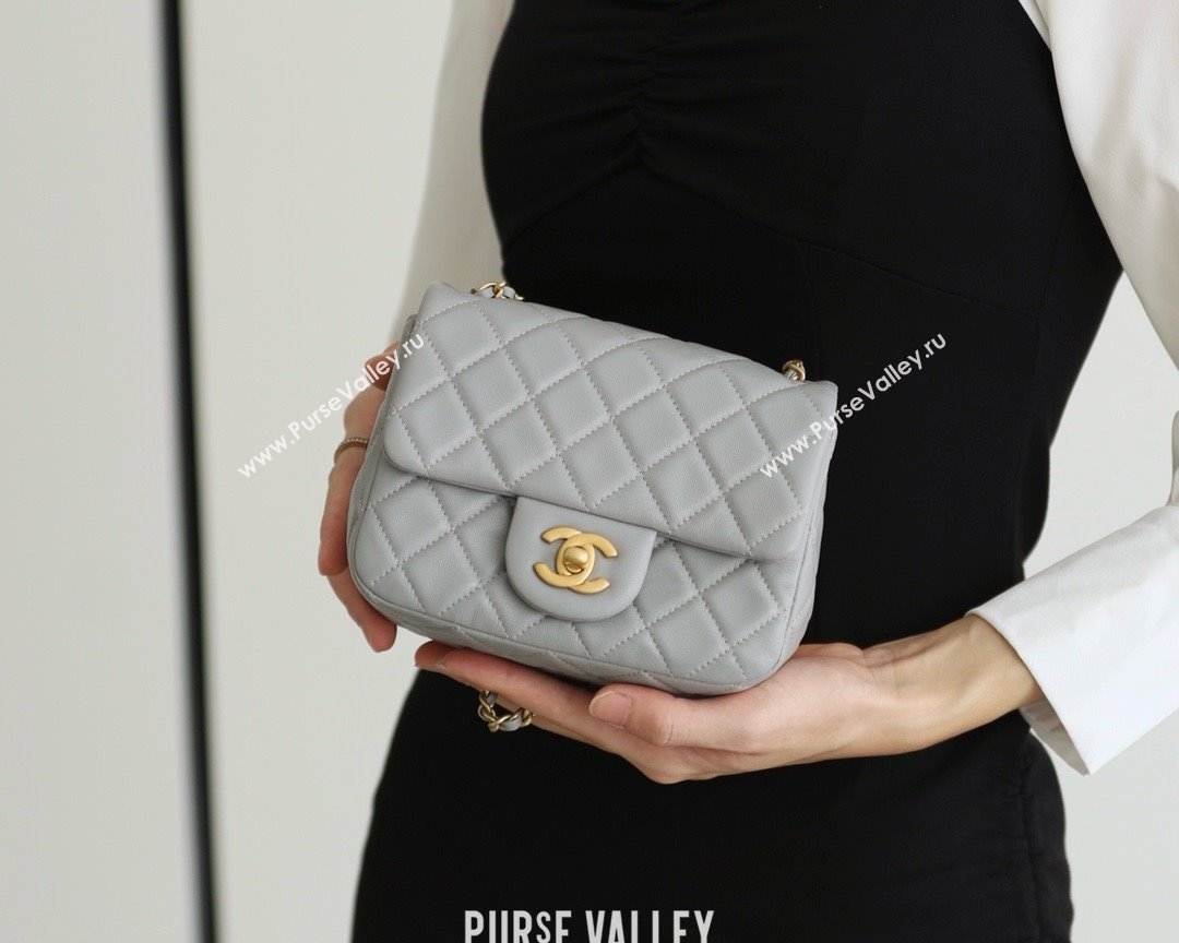 chanel Gold BALL LEATHER MINI flap bag AS1786 pale gray (ORIGINAL QUALITY) (SHUNYANG-240222-05)