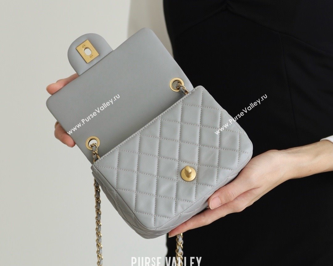 chanel Gold BALL LEATHER MINI flap bag AS1786 pale gray (ORIGINAL QUALITY) (SHUNYANG-240222-05)