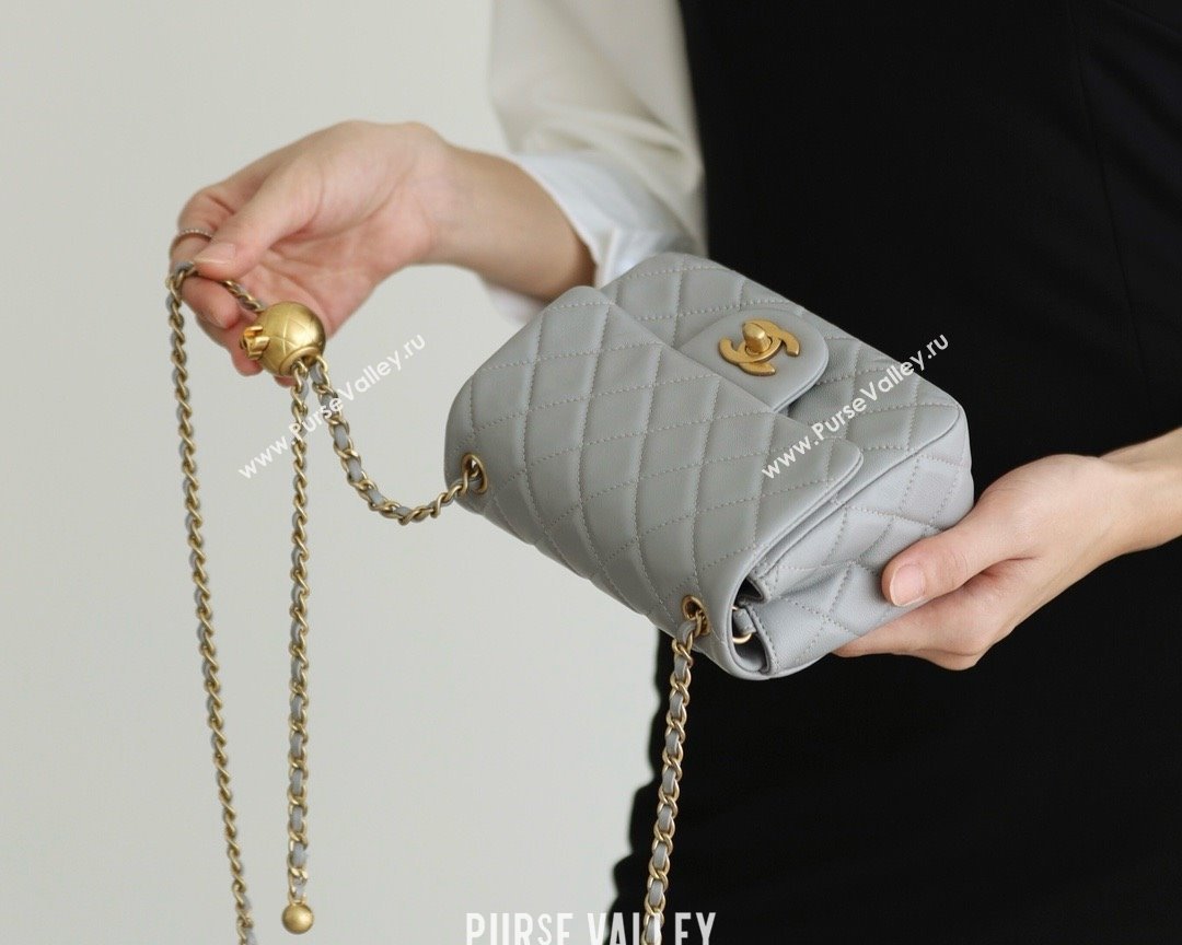 chanel Gold BALL LEATHER MINI flap bag AS1786 pale gray (ORIGINAL QUALITY) (SHUNYANG-240222-05)