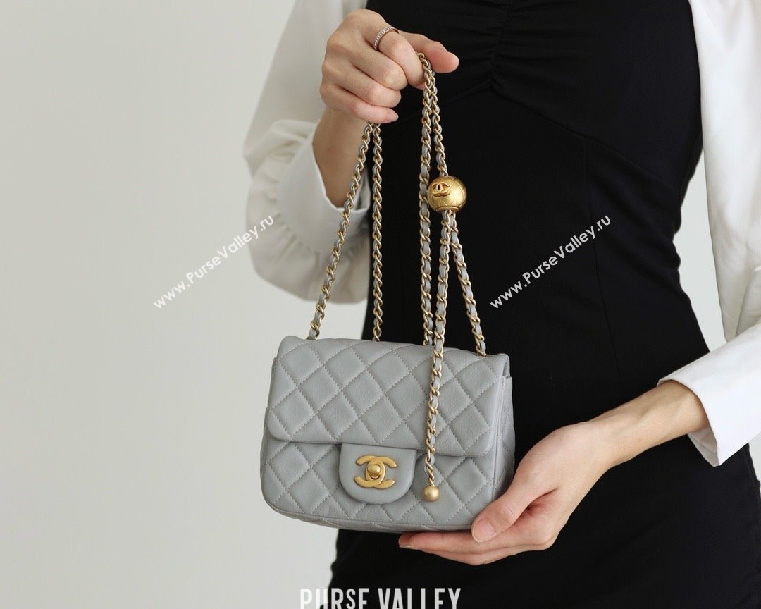 chanel Gold BALL LEATHER MINI flap bag AS1786 pale gray (ORIGINAL QUALITY) (SHUNYANG-240222-05)