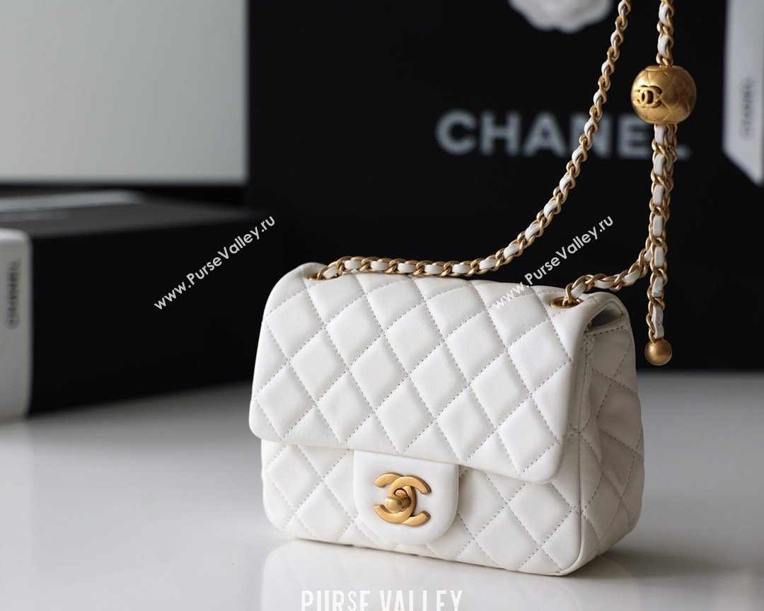 chanel Gold BALL LEATHER MINI flap bag AS1786 white(ORIGINAL QUALITY) (SHUNYANG-240222-08)