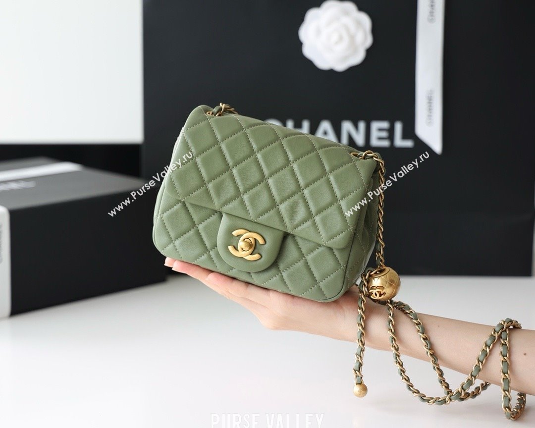 chanel Gold BALL LEATHER MINI flap bag AS1786 army green(ORIGINAL QUALITY) (SHUNYANG-240222-09)