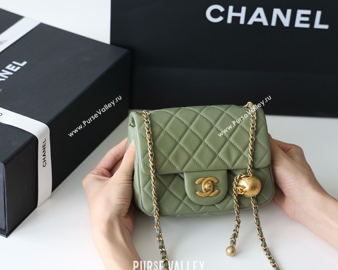 chanel Gold BALL LEATHER MINI flap bag AS1786 army green(ORIGINAL QUALITY) (SHUNYANG-240222-09)