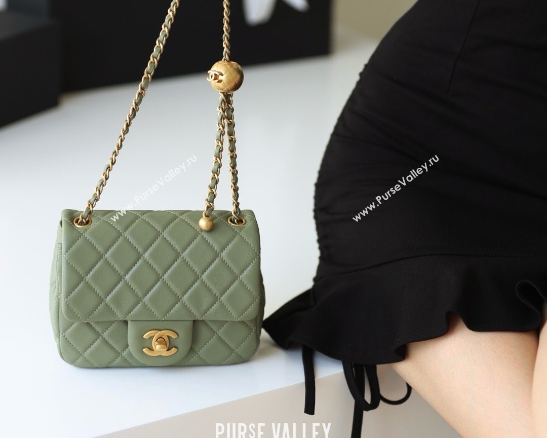 chanel Gold BALL LEATHER MINI flap bag AS1786 army green(ORIGINAL QUALITY) (SHUNYANG-240222-09)