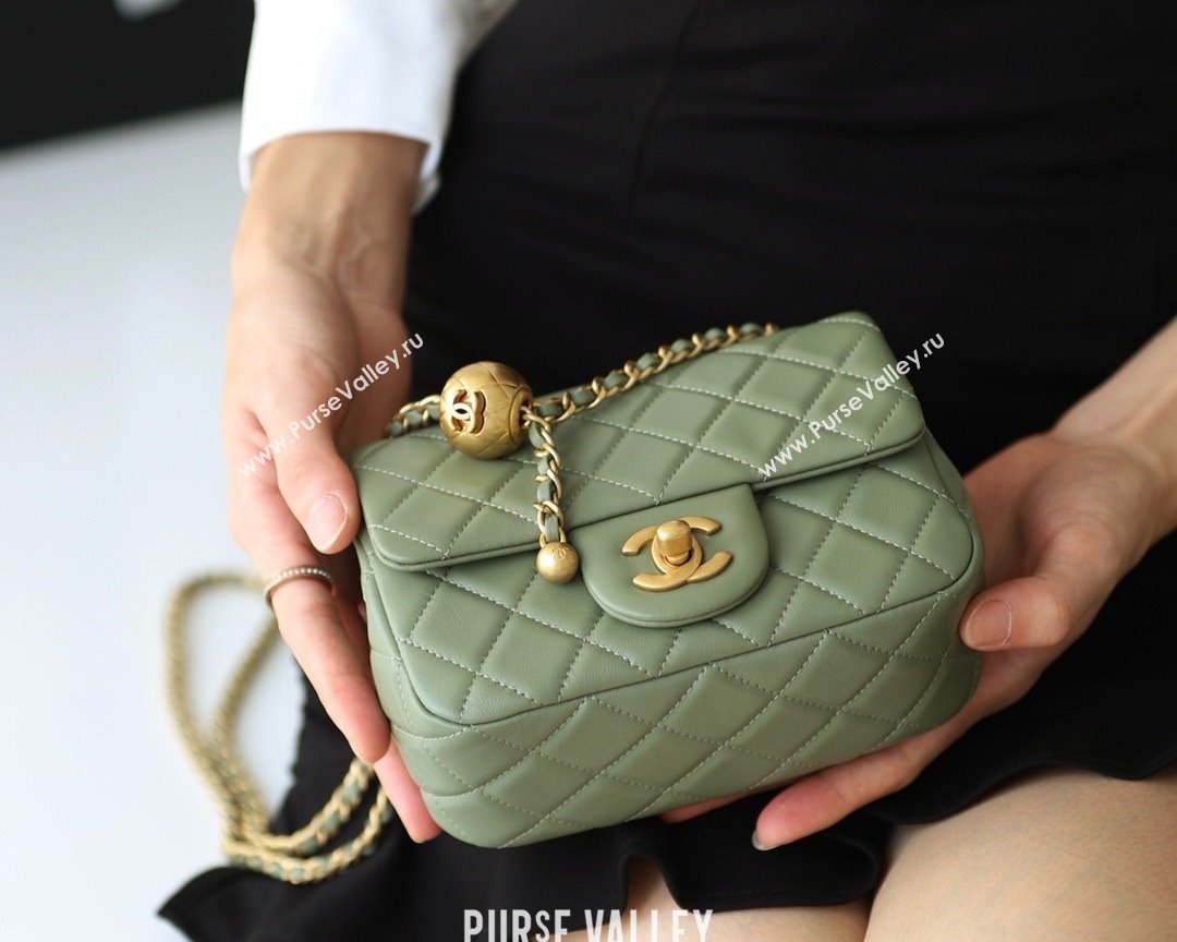 chanel Gold BALL LEATHER MINI flap bag AS1786 army green(ORIGINAL QUALITY) (SHUNYANG-240222-09)