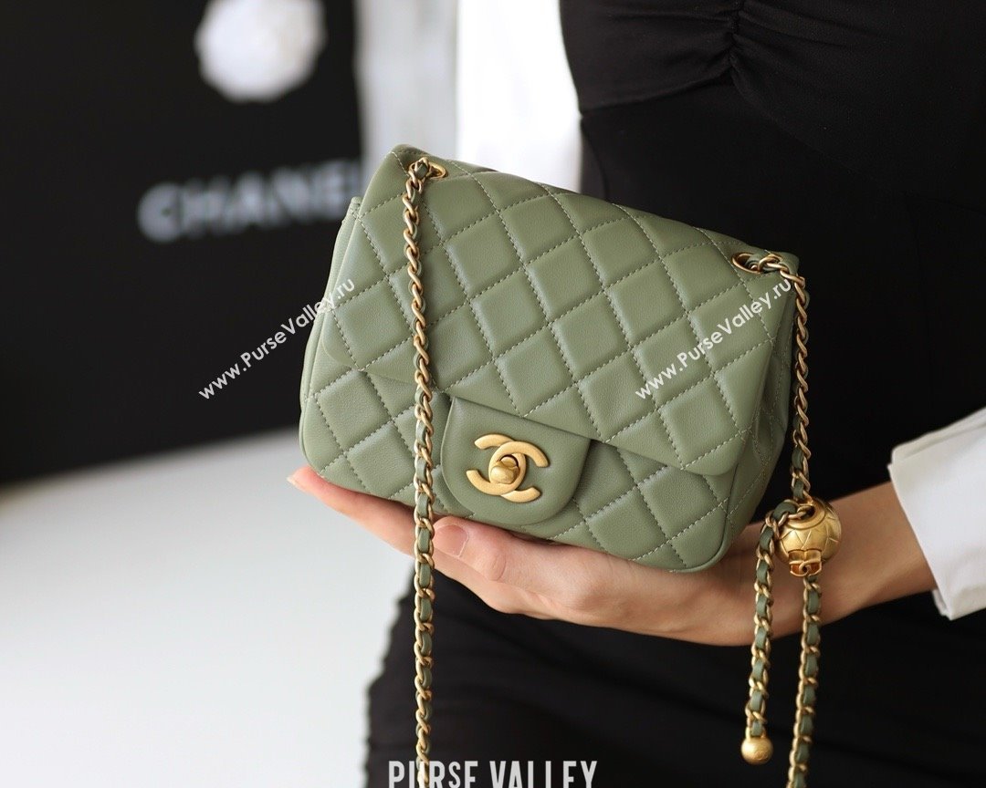 chanel Gold BALL LEATHER MINI flap bag AS1786 army green(ORIGINAL QUALITY) (SHUNYANG-240222-09)