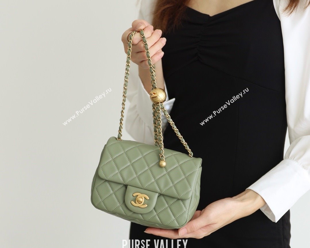 chanel Gold BALL LEATHER MINI flap bag AS1786 army green(ORIGINAL QUALITY) (SHUNYANG-240222-09)