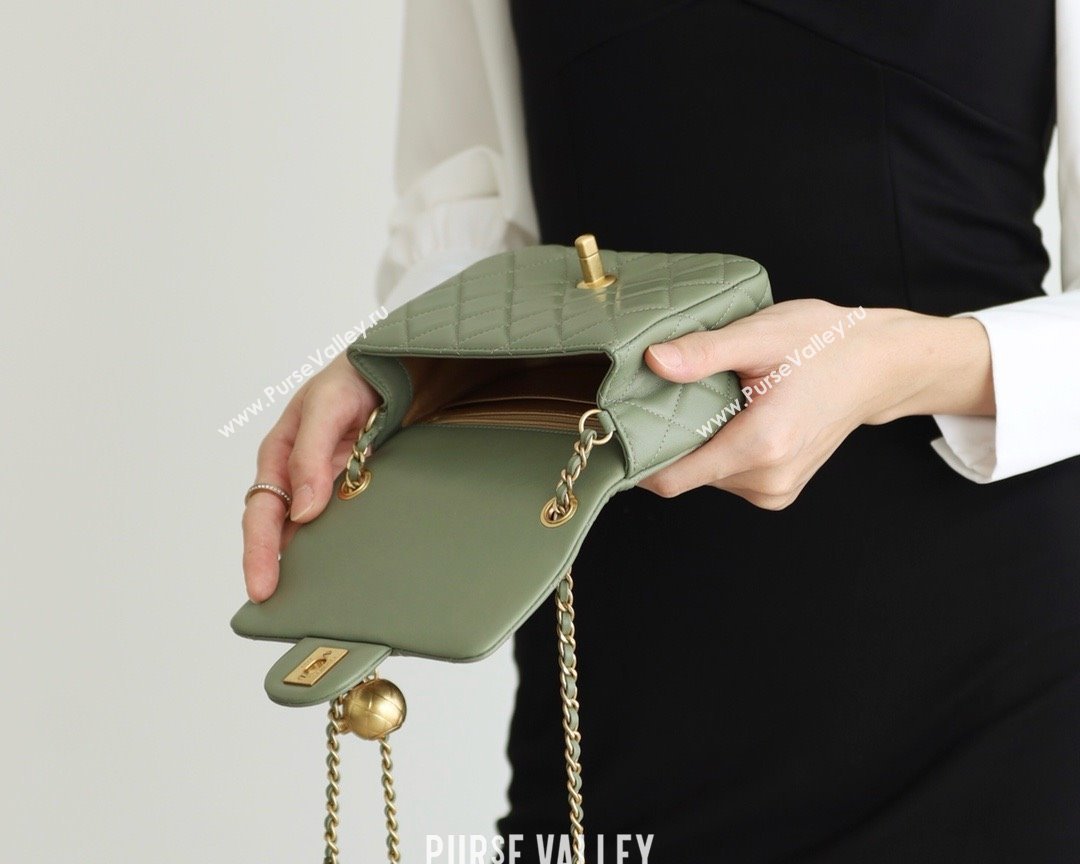 chanel Gold BALL LEATHER MINI flap bag AS1786 army green(ORIGINAL QUALITY) (SHUNYANG-240222-09)