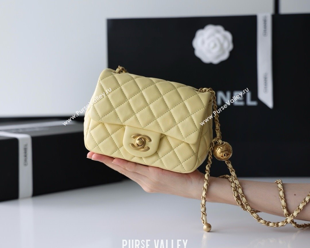 chanel Gold BALL LEATHER MINI flap bag AS1786 YELLOW(ORIGINAL QUALITY) (SHUNYANG-240222-10)