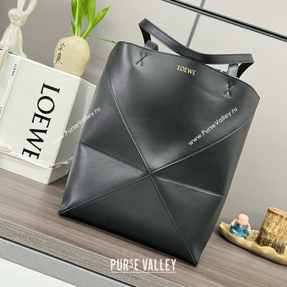 LOEWE Puzzle Fold Tote in shiny calfskin 052316 black 2024 (yongsheng-240329-22)