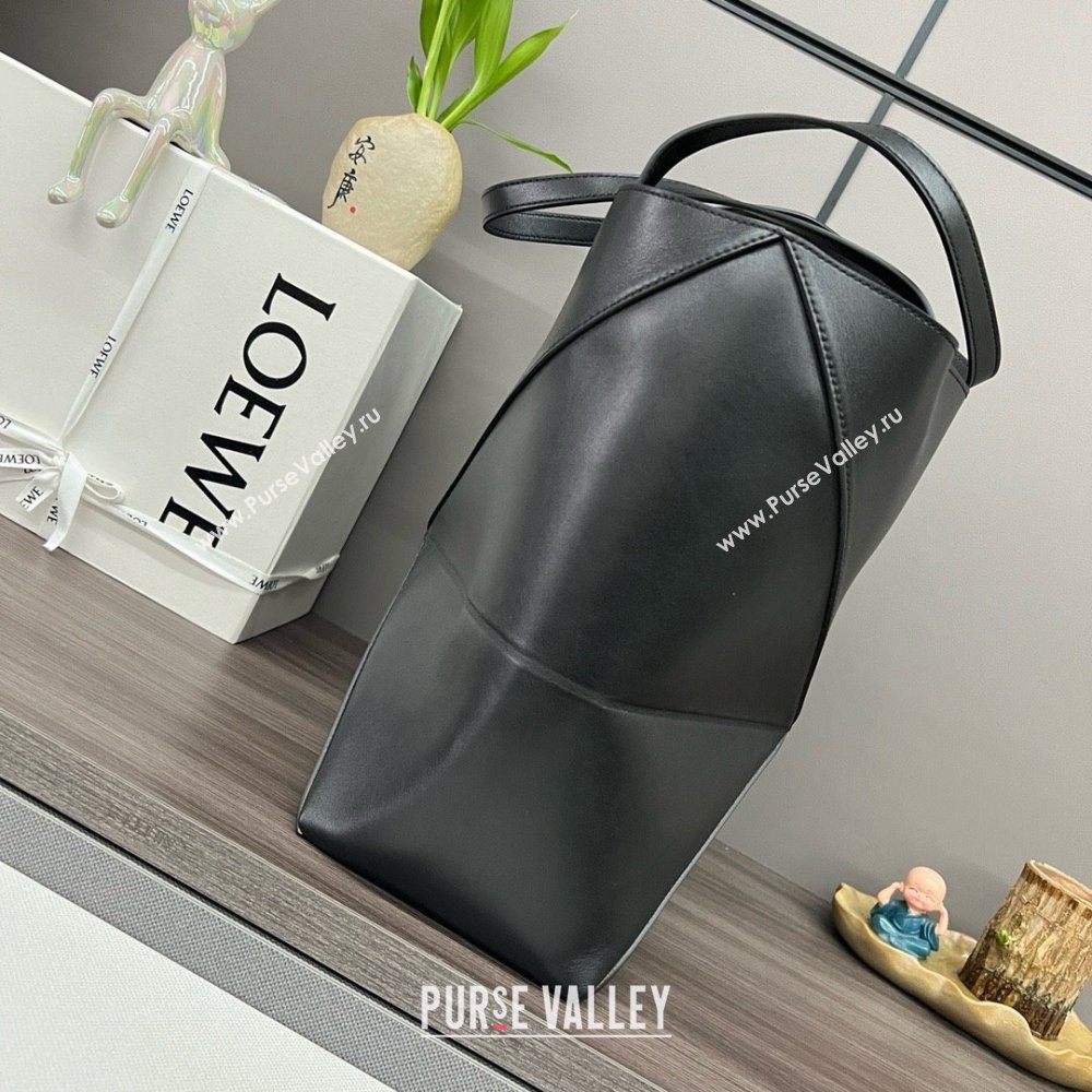 LOEWE Puzzle Fold Tote in shiny calfskin 052316 black 2024 (yongsheng-240329-22)