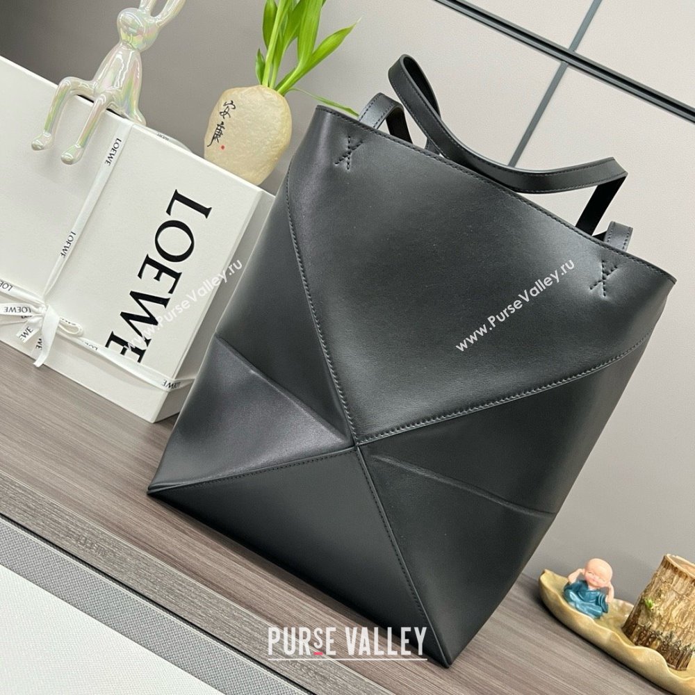 LOEWE Puzzle Fold Tote in shiny calfskin 052316 black 2024 (yongsheng-240329-22)