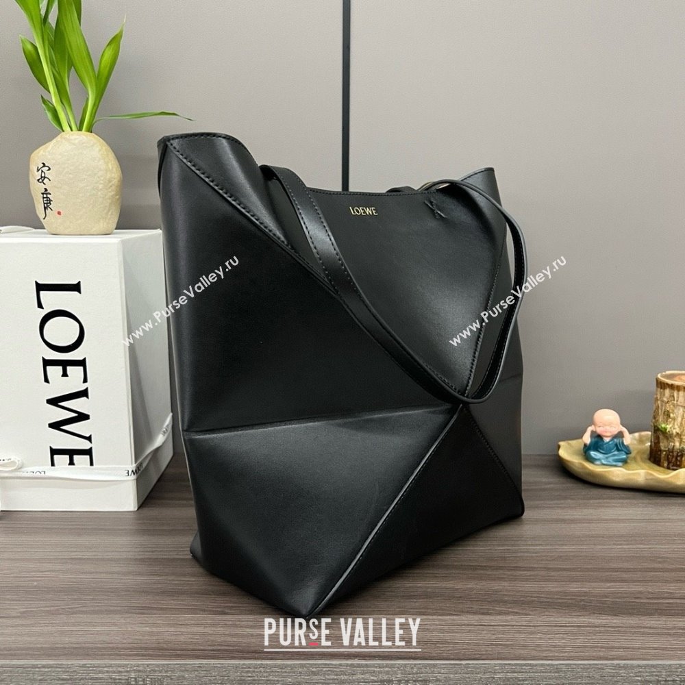 LOEWE Puzzle Fold Tote in shiny calfskin 052316 black 2024 (yongsheng-240329-22)