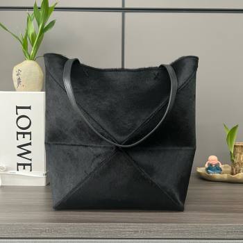 LOEWE Puzzle Fold Tote in black suede leather 052316 2024 (yongsheng-240329-24)