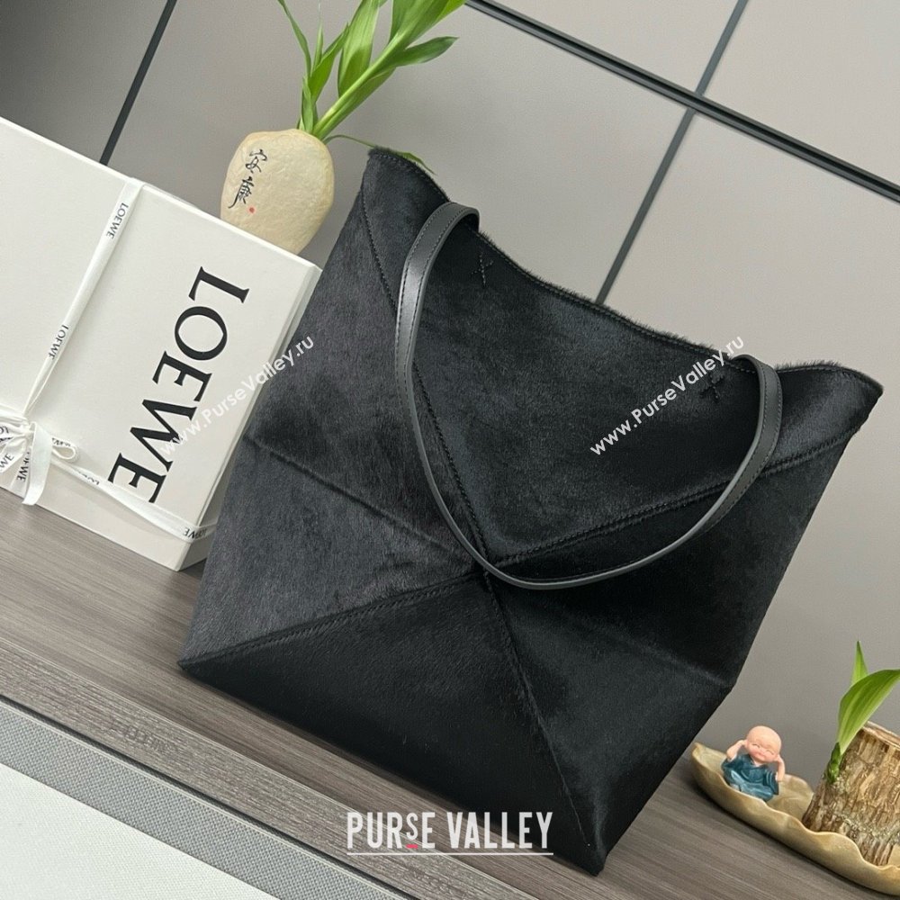 LOEWE Puzzle Fold Tote in black suede leather 052316 2024 (yongsheng-240329-24)