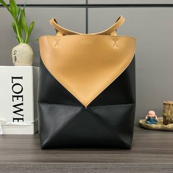 LOEWE Puzzle Fold Tote in shiny calfskin 052316 Warm Desert/Black 2024 (yongsheng-240329-29)