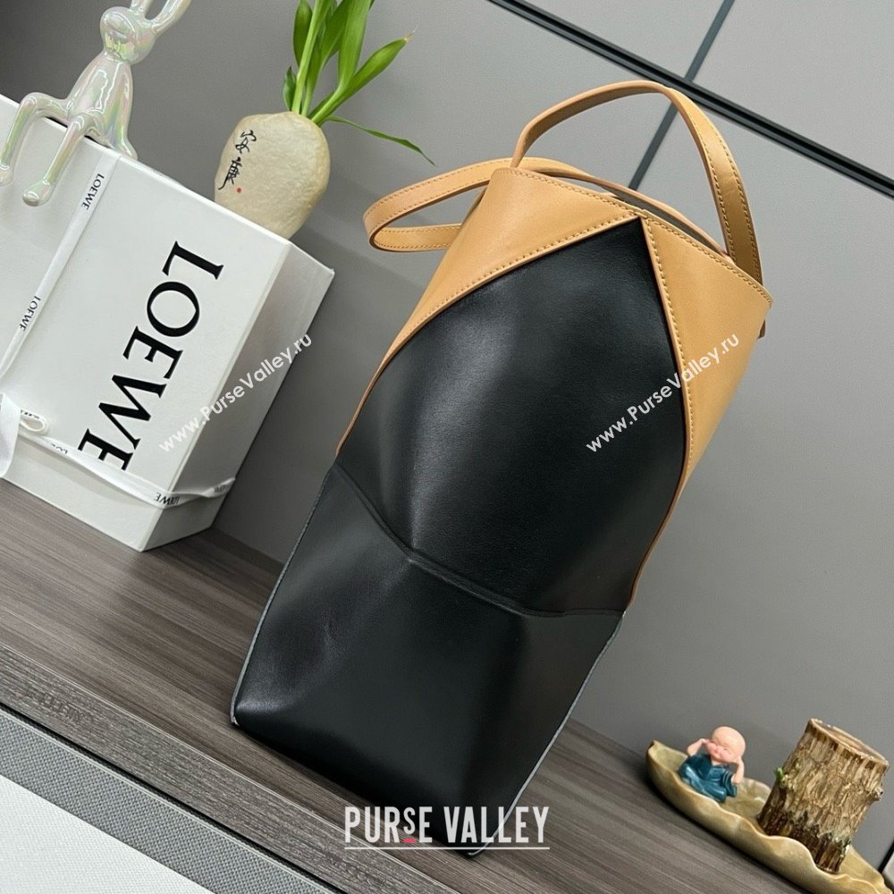 LOEWE Puzzle Fold Tote in shiny calfskin 052316 Warm Desert/Black 2024 (yongsheng-240329-29)