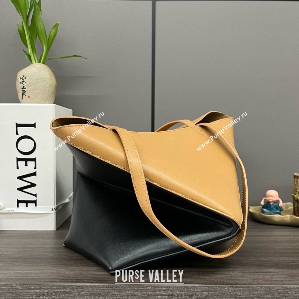 LOEWE Puzzle Fold Tote in shiny calfskin 052316 Warm Desert/Black 2024 (yongsheng-240329-29)