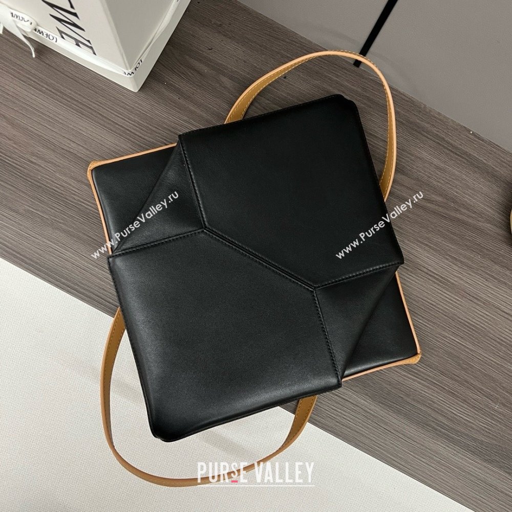 LOEWE Puzzle Fold Tote in shiny calfskin 052316 Warm Desert/Black 2024 (yongsheng-240329-29)