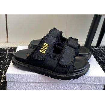 Dior Dioract Slides in Black Fringed Cotton Canvas 2024 (modeng-240425-17)