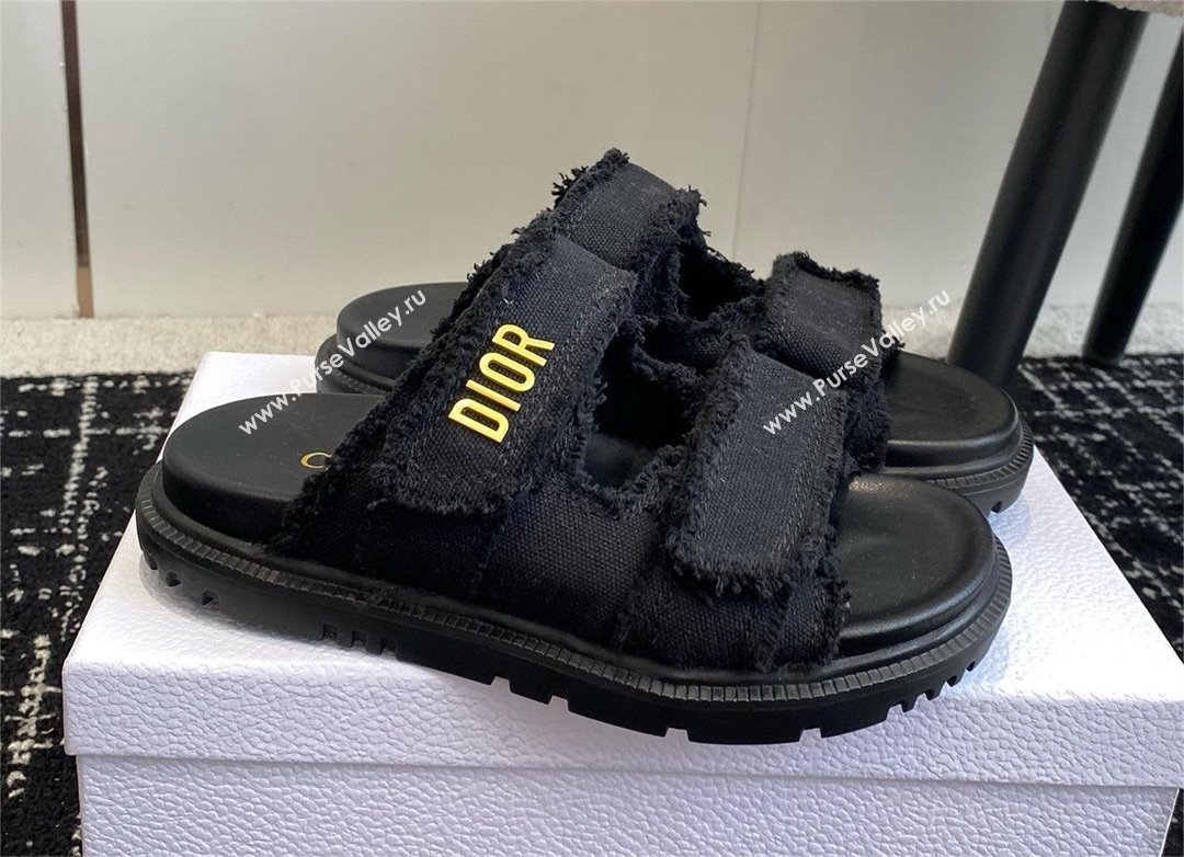 Dior Dioract Slides in Black Fringed Cotton Canvas 2024 (modeng-240425-17)