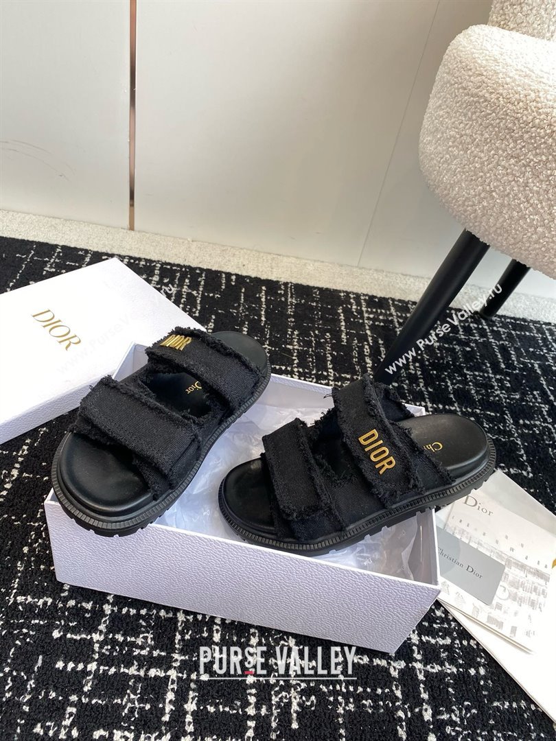 Dior Dioract Slides in Black Fringed Cotton Canvas 2024 (modeng-240425-17)