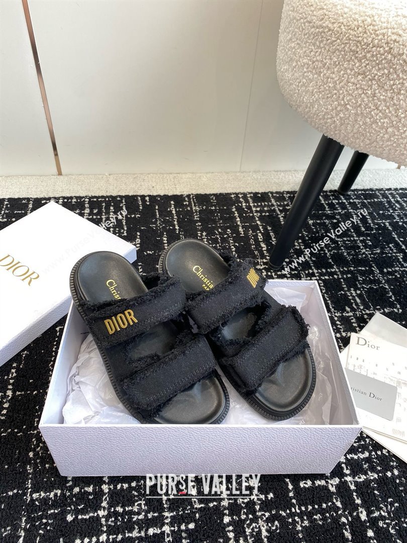 Dior Dioract Slides in Black Fringed Cotton Canvas 2024 (modeng-240425-17)